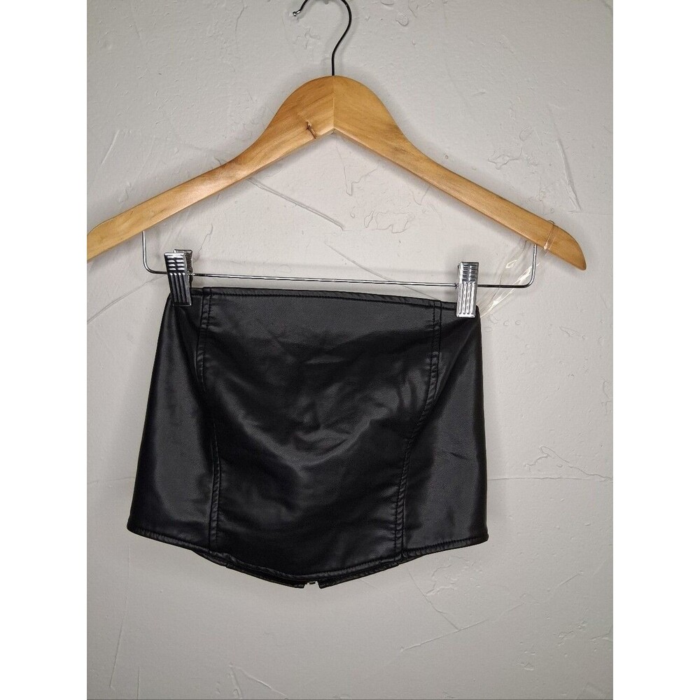 Kendall & Kylie Black Faux Leather Strapless Tube Top Corset Bustier Size Small